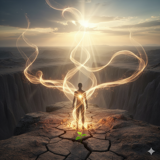 man with light coming from soul and energy expanding
