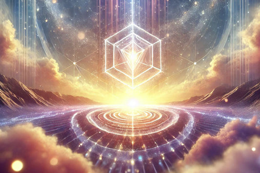 erene, radiant landscape with soft, glowing light beams