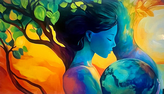 painting of woman holding earth