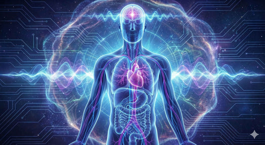 human with organs showing energy coming off it