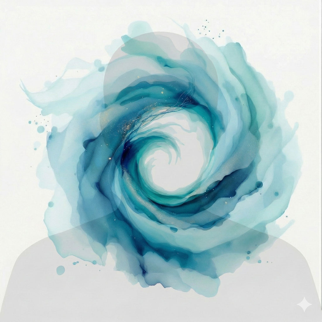 silhouette of person breathing out a watercolor spiral
