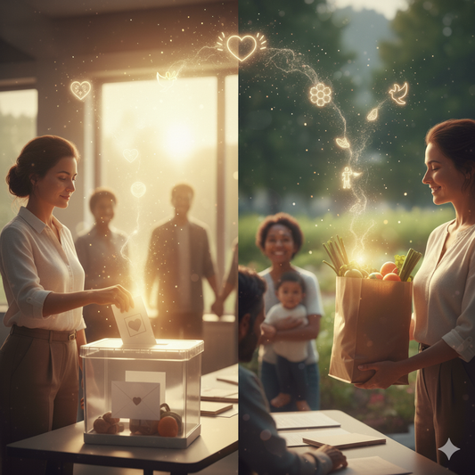 woman donating and receiving