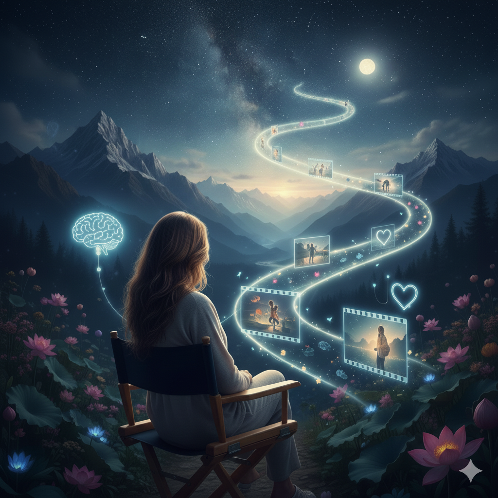 person in director's seat looking at a road of life clips